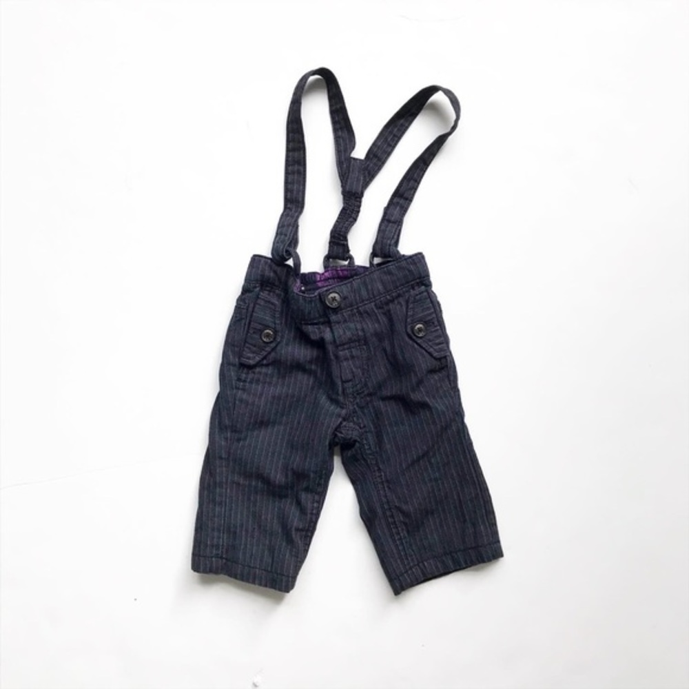 MEXX gray stripe suspender pants EUC 3-6 months